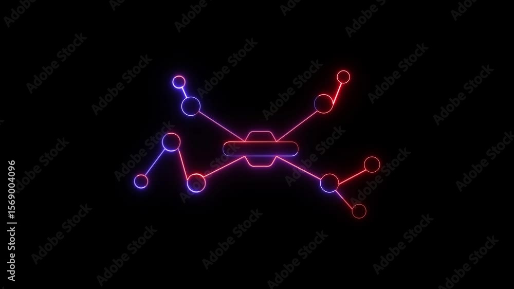 Poster futuristic neon network animation displaying data connections on a black background. neon glowing ne