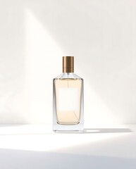 Elegant fragrance presentation, a glass bottle standing minimalist setting