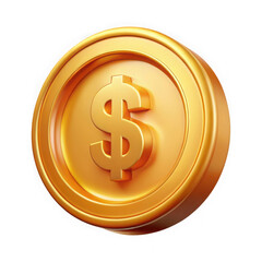 Photo of golden dollar coin isolated on transparent background