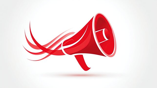 A vibrant red megaphone, stylized with dynamic red wave trails, conveys a sense of powerful announcement or urgent communication against a muted, off-white background - Powered by Adobe