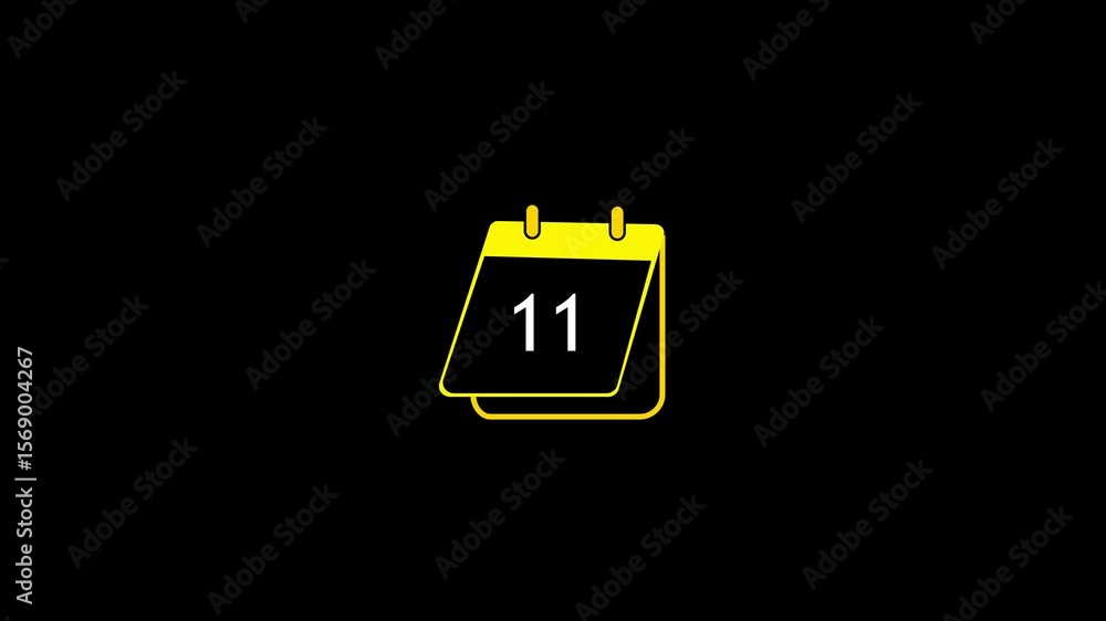 Poster calendar icon animation showing month, date, and year for planning and scheduling. animated yellow a