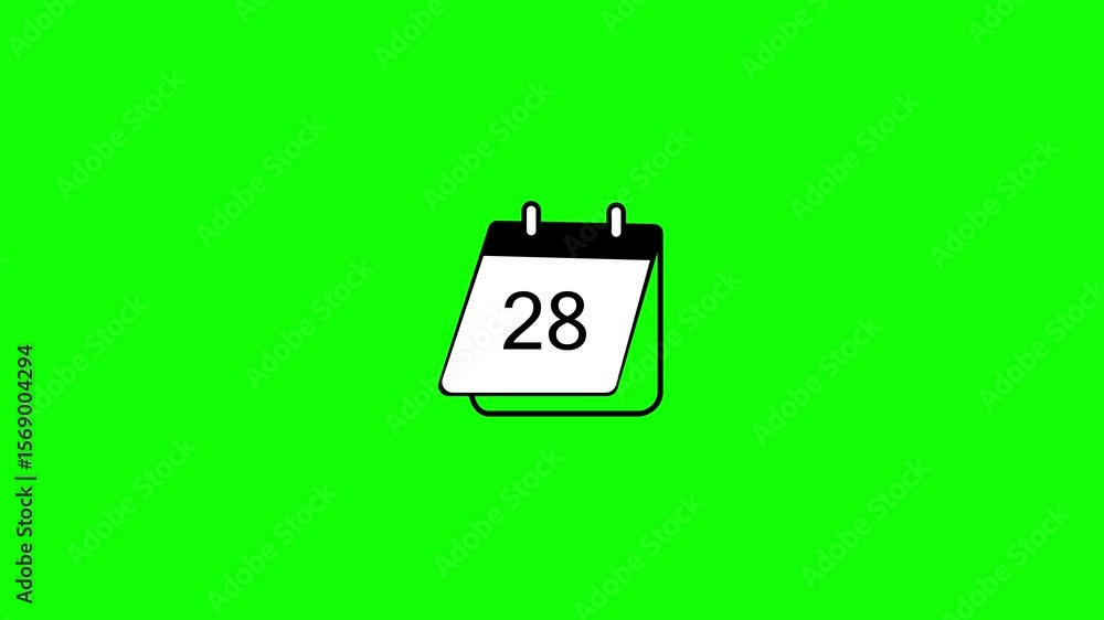 Poster animated calendar page displaying day twenty eight against a vibrant green background. calendar icon