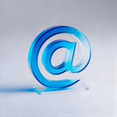 Stylish 3D model of an @ symbol in transparent blue. Perfect for digital communications, social media, and technology-related designs. Ideal for modern branding and marketing projects.