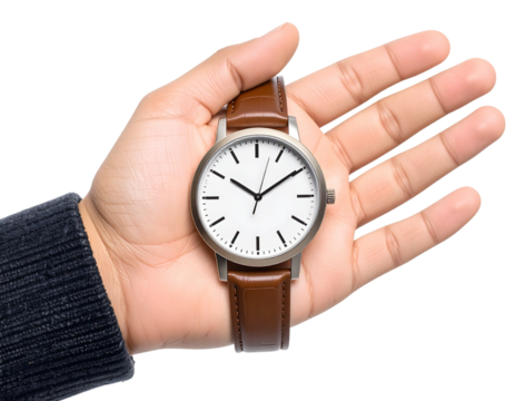 luxury wristwatch on male hand, transparent background 