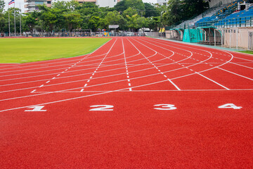 Red running track Synthetic rubber on the athletic stadium