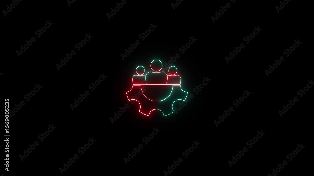 Poster neon teamwork and collaboration in a digital animation. glowing neon teamwork animation with people 