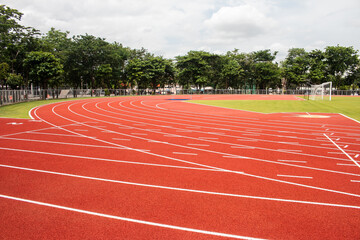 Red running track Synthetic rubber on the athletic stadium