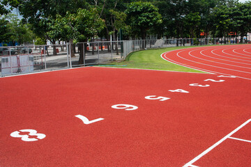 Red running track Synthetic rubber on the athletic stadium