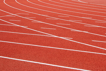 Red running track Synthetic rubber on the athletic stadium
