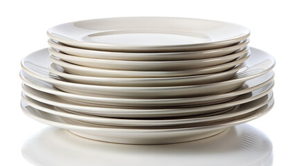 Obraz premium A stack of clean white ceramic plates, isolated on transparent background, ready for a formal dinner setting
