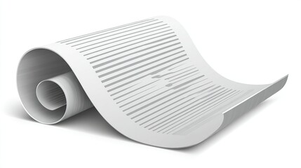 Rolled sheet of white paper, slightly curved, with lines of text, in a 3D rendering