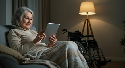 Woman using tablet at home