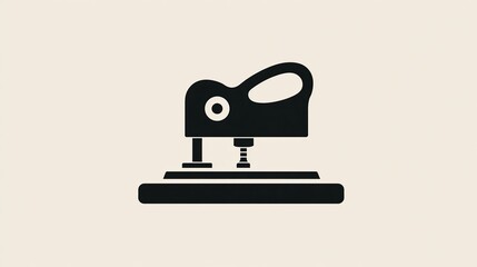 Black and white silhouette of a office tool for making holes in paper, on a beige background