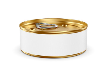 Round 100ml tin can with pull tab and blank label isolated. 3D rendering illustration. Transparent PNG image.