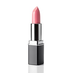 Obraz premium A close up shot of a pink lipstick tube with a black and silver container on a white background