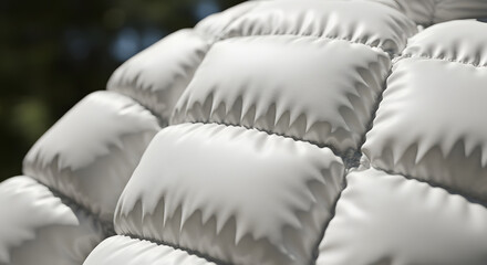 Fototapeta premium Soft White Quilted Puffer Fabric Texture Detail with Blurred Outdoor Background