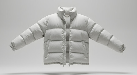 Modern Light Gray Puffer Jacket Isolated on Clean White Background for Winter Fashion