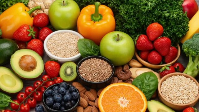 Healthy food video with fresh and aesthetic visuals, showcasing natural ingredients, clean plating, and nutritious compositions. Perfect for lifestyle content, diet campaigns, nutrition education, cle
