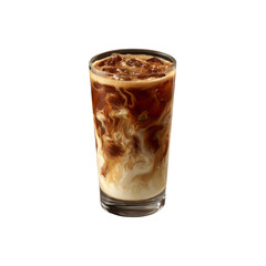Iced Latte with Swirled Cream and Ice Cubes in a Tall Glass