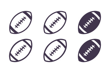 American football silhouette icon set. Vector symbols of balls for sports game design and team logos.
