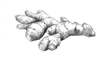 Ginger Root Sketch. Spicy Cooking Ingredient Doodle Icon for Healthy Food Illustration