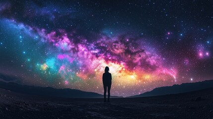 Fototapeta premium Silhouette with Colorful Galaxy (Cosmic Aesthetics, Visual Shock, Space Exploration) for Sci - fi Design, Art Exhibition, Creative Background