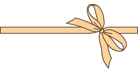 Decorative yellow bow with ribbon isolated on white. Gift bow for wrapping. Hand drawn. Vector flat stock illustration. Not AI.