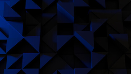 3D background black and blue light geometric shapes of different heights with shadows for...