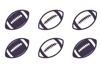 American football silhouette icon set. Vector symbols of balls for sports game design and team logos.
