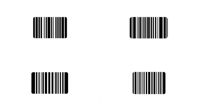Four barcode icons, black, rectangular, with varied shadow effects, on white background