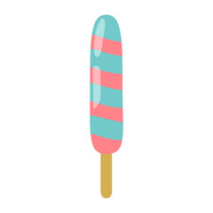 Colorful striped Fruit ice on a wooden stick in a sunny setting perfect for summer enjoyment