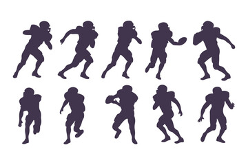 American football player silhouette set. Vector collection of athletes in various running and action poses for sports design.