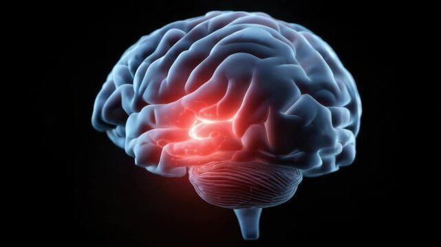 Brain stroke concept glowing red area highlighting medical illustration of human brain damage neurological disorder anatomy