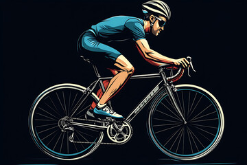 Obraz premium Cyclist in action on a sleek road bike, emphasizing speed and athleticism against a dark backdrop
