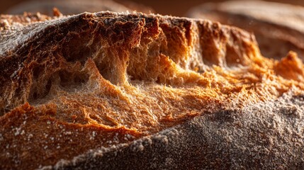 Artisan bread crust with golden wheat texture