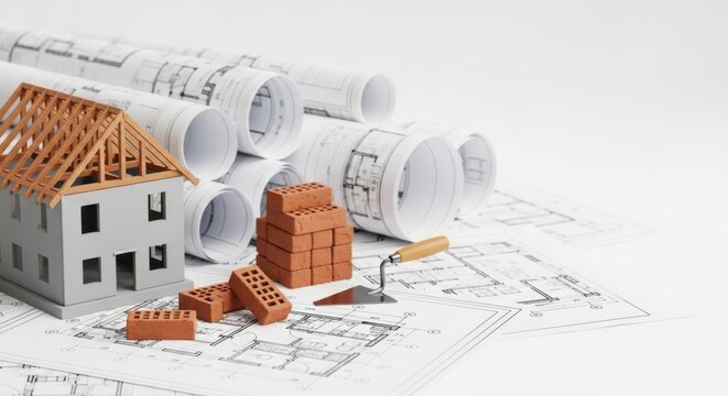 Architectural plans and construction materials for building a house