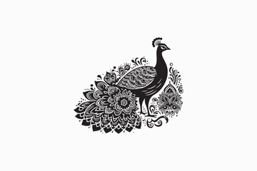 Indian Peafowl bird vector silhouettes black and white image made by adobe illustrator. eps