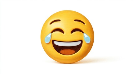 Fototapeta premium Yellow Emoticon with a Joyful Expression and Tears Flowing, Represents Laughter.