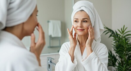 Obraz premium Mature woman applying skincare