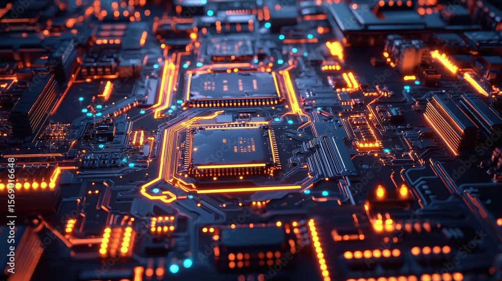 Poster close-up view of intricate circuit board components.