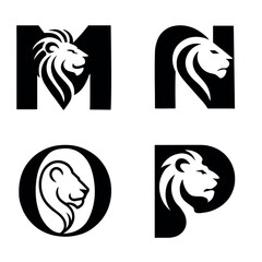Modern lion head letter monograms designed with letters M, N, O, and P — fierce vector illustrations for bold branding, mascots, and standout graphic identity systems