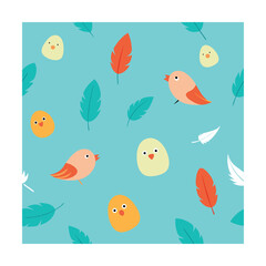 Seamless Bird Egg Feather Pattern in Cute Style