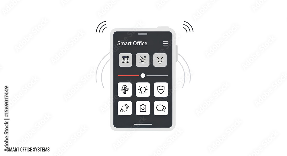 Poster control your smart home, phone interface displaying a home automation system, manage devices easily 