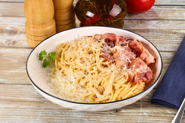 Italian pasta Carbonara - spaghetti with bacon