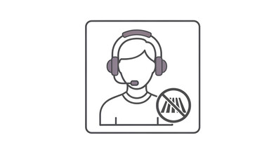 Person with headphones, microphone, and no accessibility icon presents information with support for a team or event in an iconographic design.