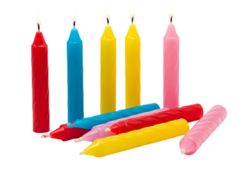 Vibrant Spectrum A Collection of Colorful Birthday Candles isolated on transparent background