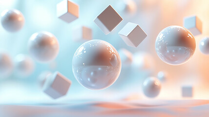 Minimalist design with soft focus.
Translucent orbs and light cubes.