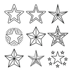 Obraz premium Black and white line art star icons with various designs graphic