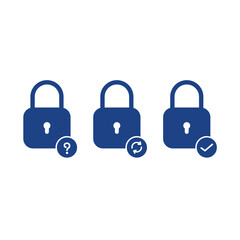 Forget, reset and success password set filled and line icon, padlock vector illustration