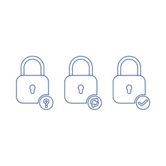 Forget, reset and success password set filled and line icon, padlock vector illustration